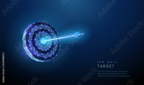 Low poly Target. Darts board with arrow in the center.