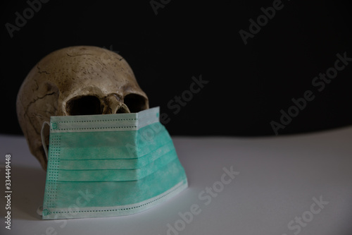 Skull with respirator mask
