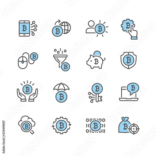 Bitcoin and currency vector icon set