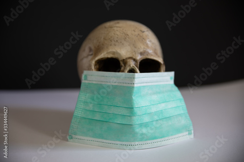 Skull with respirator mask