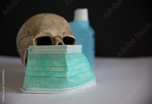 skull with respiratory protection