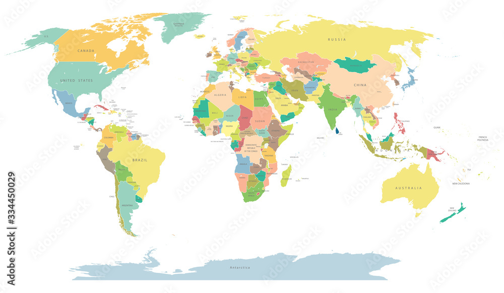 Fototapeta premium Szczegółowa mapa świata. Ilustracji wektorowych