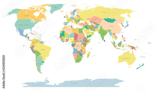 Detail world map. Vector illustration