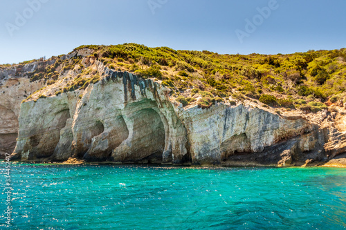 Blue Caves carved into the cliffs of northern Zakynthos