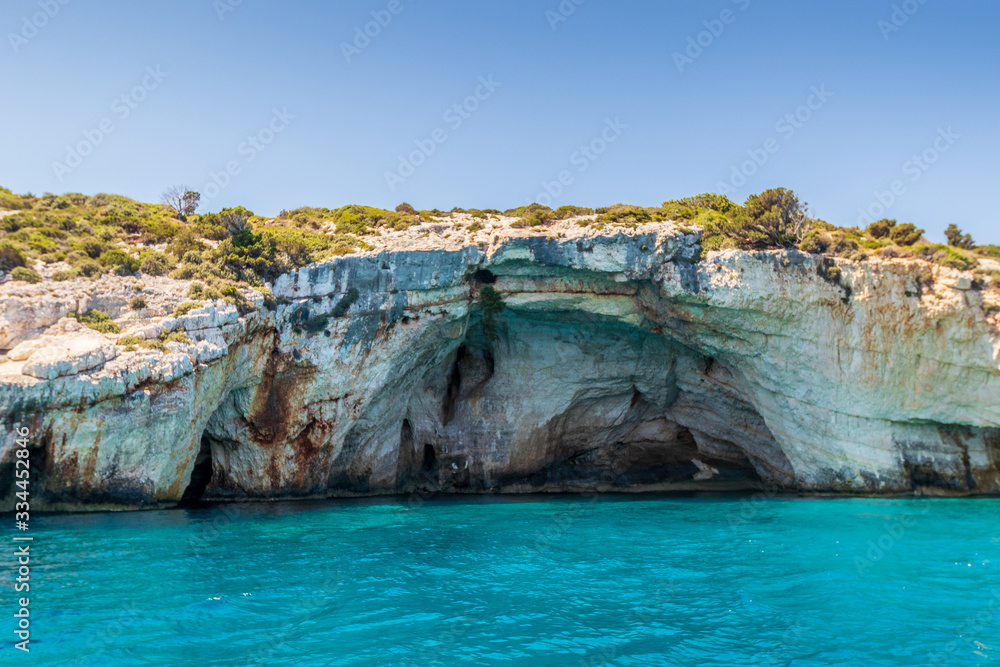 Large opening of the Blue Caves in the cliffs of Zakynthos