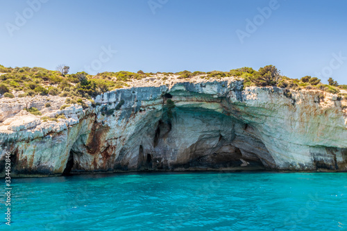 Large opening of the Blue Caves in the cliffs of Zakynthos