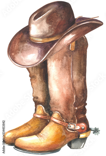 Cowboy boot with western hat photo