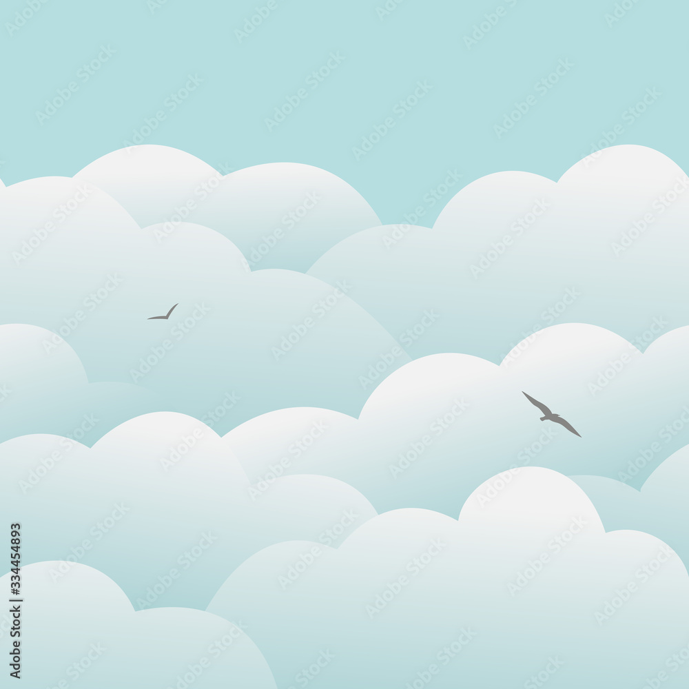 Blue sky. Cartoon cloudy. Landscape with clouds and birds. Pattern. Vector illustration. Blue sky. Cartoon cloudy. Landscape with clouds and birds. Pattern. Vector illustration.