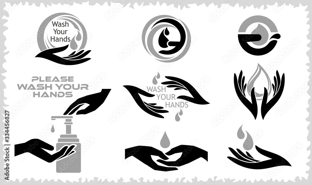 Icons and illustrations of washing hands and health care. Icons and illustrations of washing hands and health care.