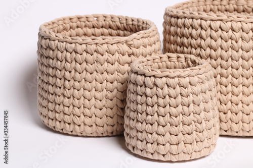 beige kit Crochet baskets from knitted thread
