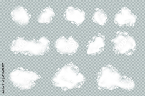Bath foam isolated on transparent background. Shampoo bubbles texture.Sparkling shampoo and bath lather vector illustration.