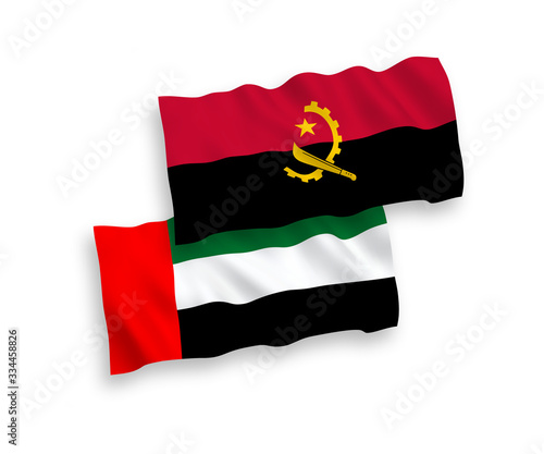 Flags of United Arab Emirates and Angola on a white background