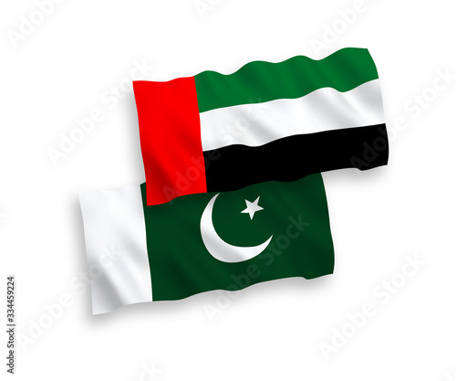 Flags of United Arab Emirates and Pakistan on a white background