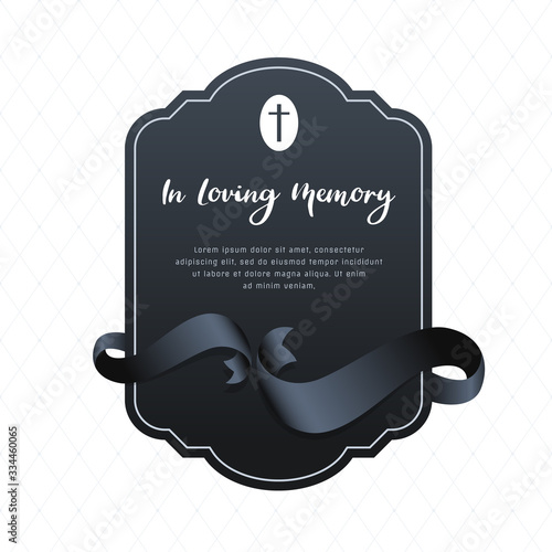Banner for funeral mourning with in loving memory text on black banner and black ribbon around banner vector design