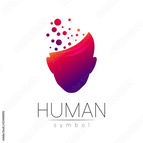 Vector symbol of human head. Person face. Red violet color isolated on white. Concept sign for business, science, psychology, medicine, technology. Creative sign design Man silhouette. Modern logo © vittmann