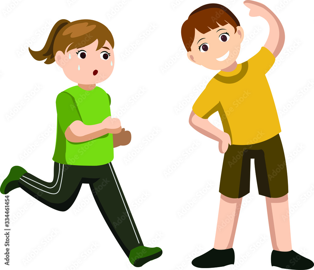 Woman have running exercise and Man warming up before his workout Vector Illustration Woman have running exercise and Man warming up before his workout Vector Illustration