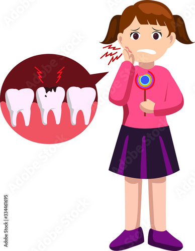 Young female enjoys her lollipop and her teeth hurt 