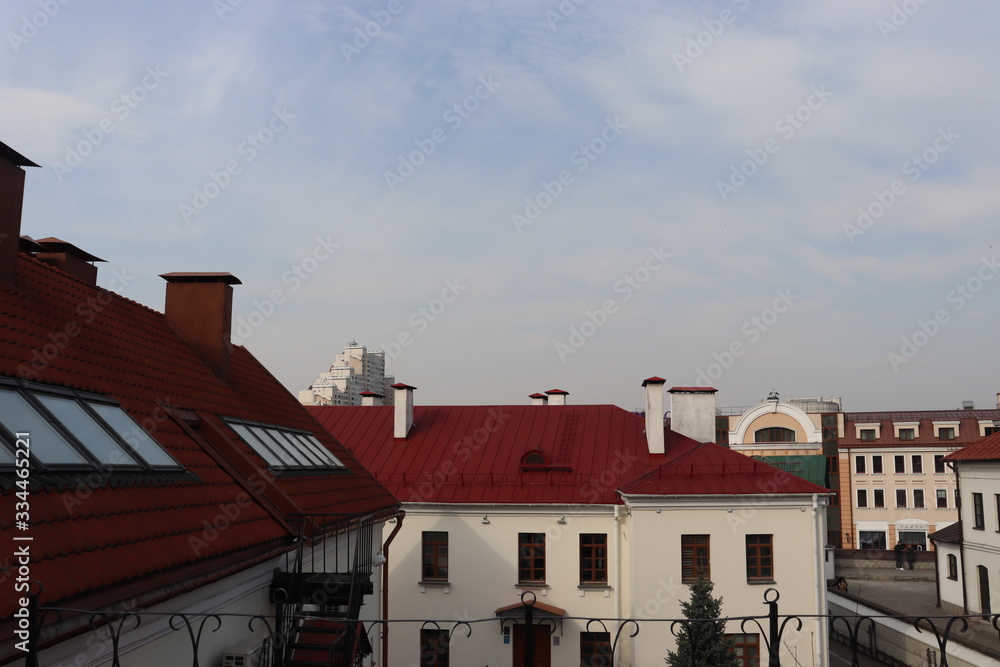 italian building roof with chimney
