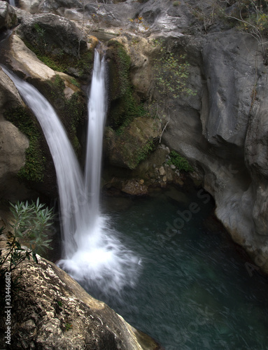 Beautiful waterfalls with motion blur in the nature of Side in Turkey with beautiful colors in the rocks.....