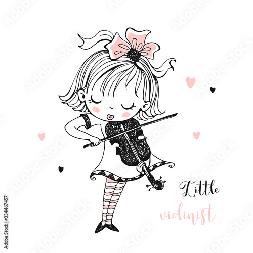 A cute little girl plays the violin. Vector.