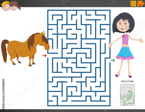 maze game with cartoon girl and pony horse