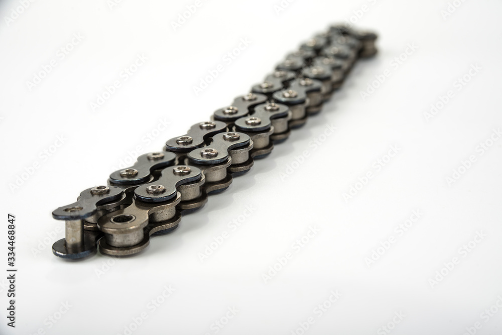 Bicycle and bike chain on a white background. Strength and power concept Bicycle and bike chain on a white background. Strength and power concept