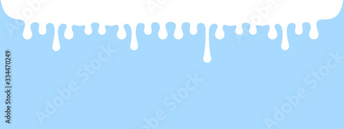 milk drops flowing on banner blue pastel soft, white milk drops dripping down from top, milk liquid splash splashing, fluid milk droplet strips, white ink drop fluid on blue, white drop splash blob