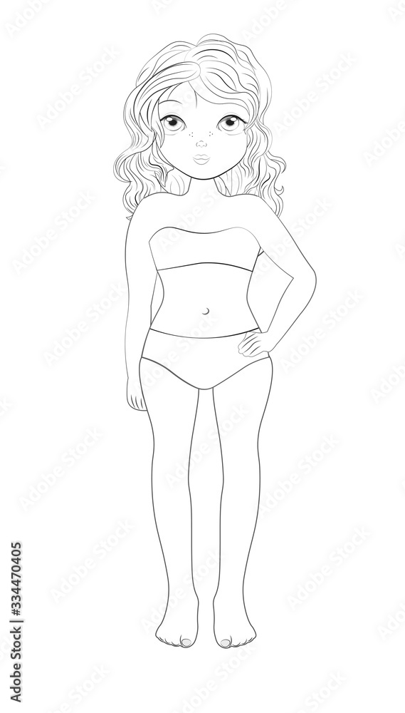 Fototapeta premium girl in swimsuit Coloring book