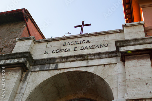 Rome. Basilica of Saint Cosma and Damian. entrance arch. photo