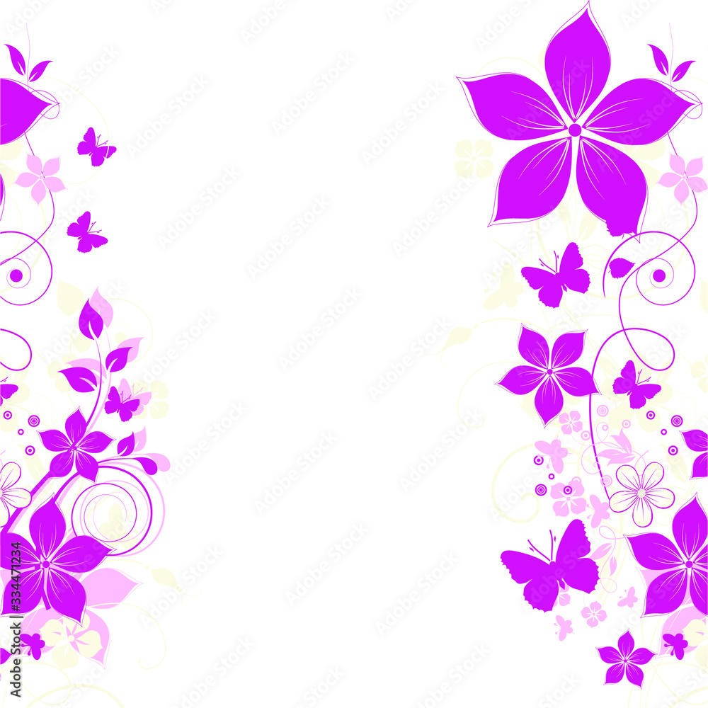 abstract floral background with flowers and butterflies