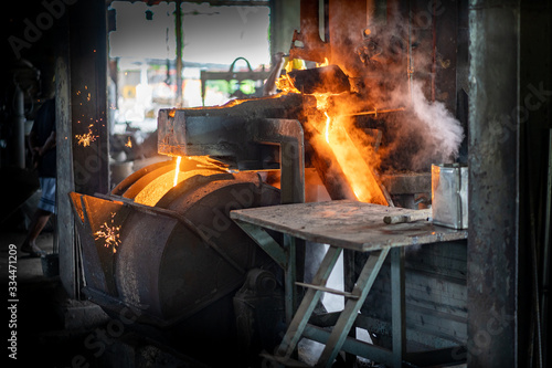 Casting, melting, molding and foundry. The most widely used non reusable mold method is sand casting a process in which specially treated sand is rammed around the pattern and placed in a support.