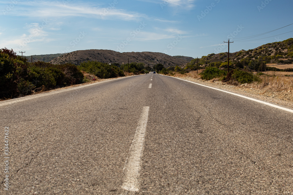 road in mountains rhodos greece