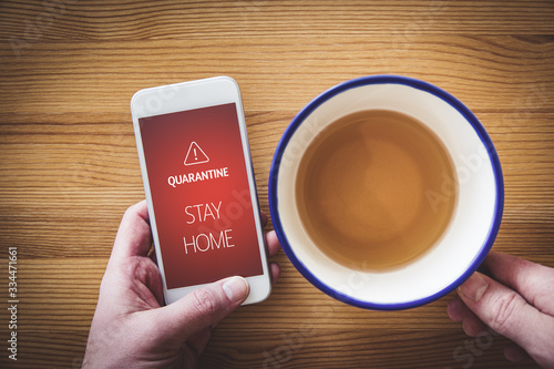 Smart quarantine notification on smart phone concept