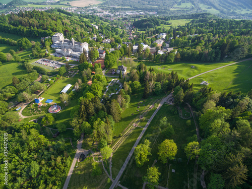 Aerial view of town Jesenik area with hills and nature. photo