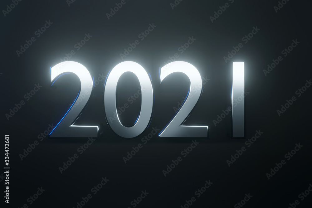 3D Illustration of the number 2021 in metal letters 3D Illustration of the number 2021 in metal letters
