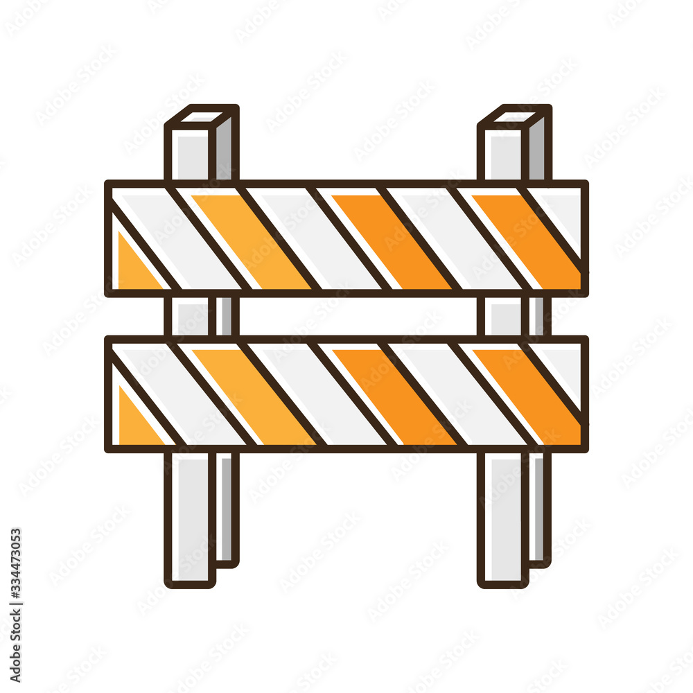 Road barrier RGB color icon. Striped block on highway. Dead end industrial sign. Barricade for forbidden work site. Blocked highway obstacle to stop cars. Isolated vector illustration Road barrier RGB color icon. Striped block on highway. Dead end industrial sign. Barricade for forbidden work site. Blocked highway obstacle to stop cars. Isolated vector illustration