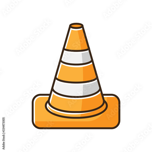 Traffic cone RGB color icon. Roadworks caution. Pedestrian sign for warning. Reconstruction block. Boundary of closed area. Highway renovation caution for cars. Isolated vector illustration