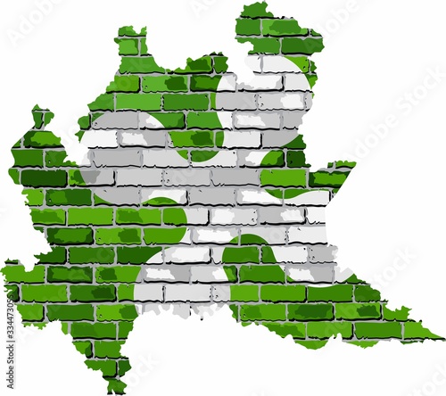 Lombardy map on a brick wall - Illustration,   Lombardy map with flag inside