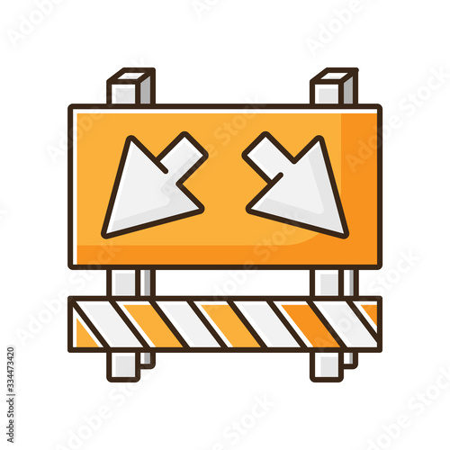 Detour RGB color icon. Road works ahead sign. Roadsign to change route. Roadblock on street with arrows. Take roundabout on highway. Caution of obstacle. Isolated vector illustration