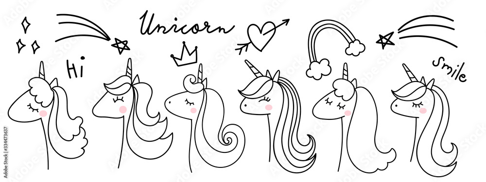 Cute Unicorn hand drawn doodle design vector.