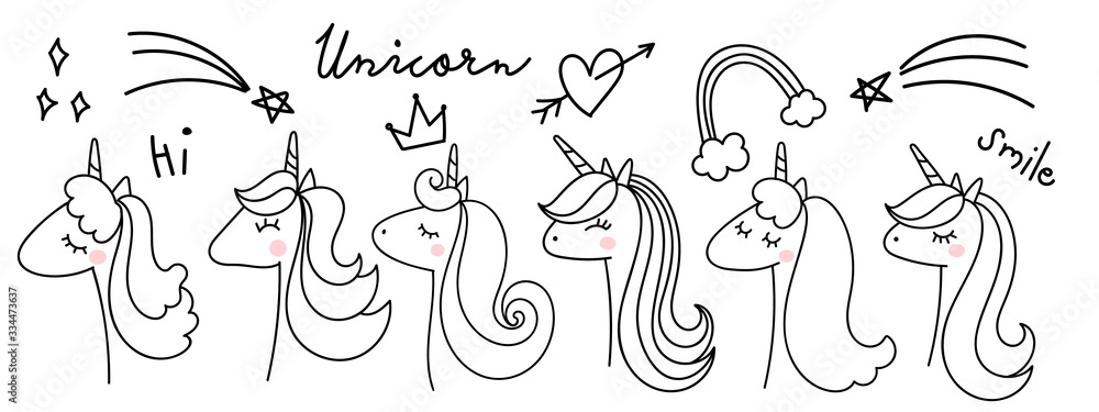 Obraz premium Cute Unicorn hand drawn doodle design vector.