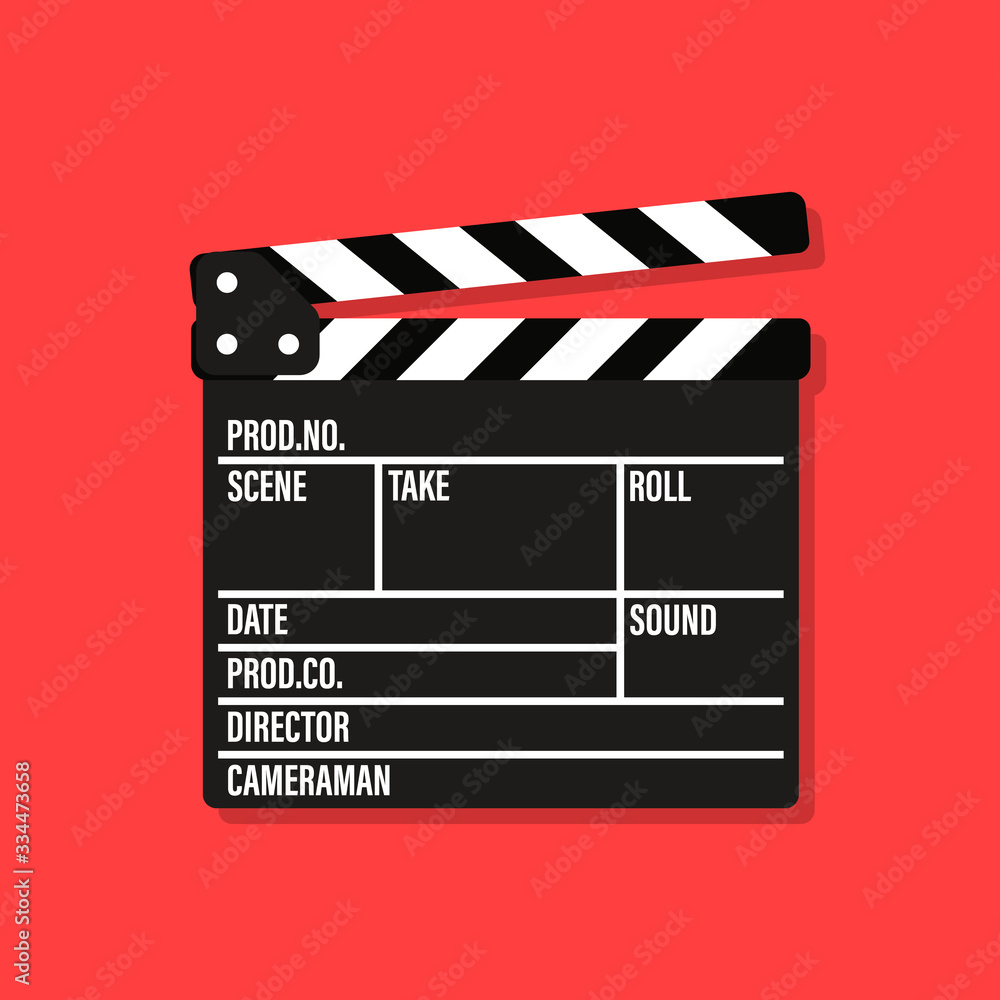 Film clapper board icon on yellow background with shadow. Blank movie clapper cinema vector illustration