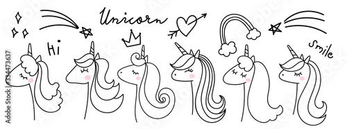 Cute Unicorn hand drawn doodle design vector.