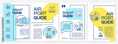 Airport guide brochure template. Airline company, commercial flights flyer, booklet, leaflet print, cover design with linear icons. Vector layouts for magazines, annual reports, advertising posters