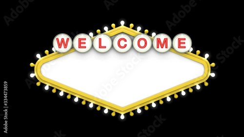 Welcome sign in classic retro las vegas style design . 3D Render