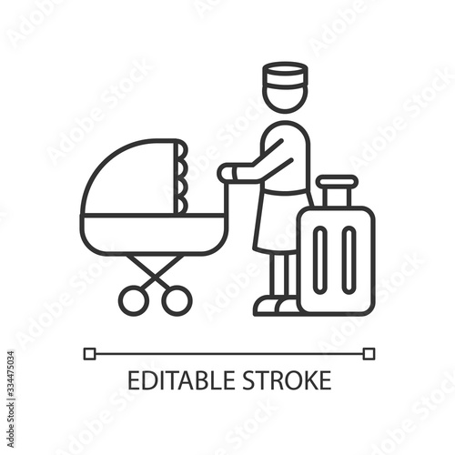Hotel sitter pixel perfect linear icon. Babysitting service. Help with kids while on vacation. Thin line customizable illustration. Contour symbol. Vector isolated outline drawing. Editable stroke