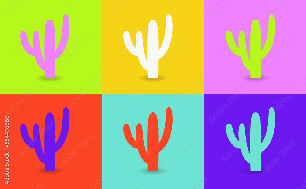 Pop art style cactus vector pattern on multiple and repeated colorful psychedelic background. Pop art style cactus vector pattern on multiple and repeated colorful psychedelic background.