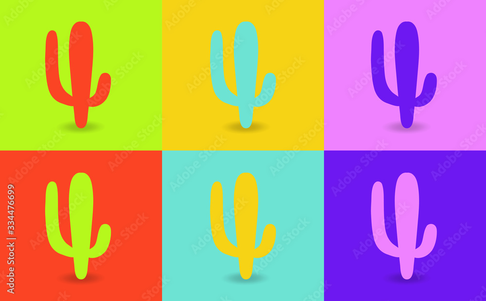 Pop art style cactus vector pattern on multiple and repeated colorful psychedelic background. Pop art style cactus vector pattern on multiple and repeated colorful psychedelic background.