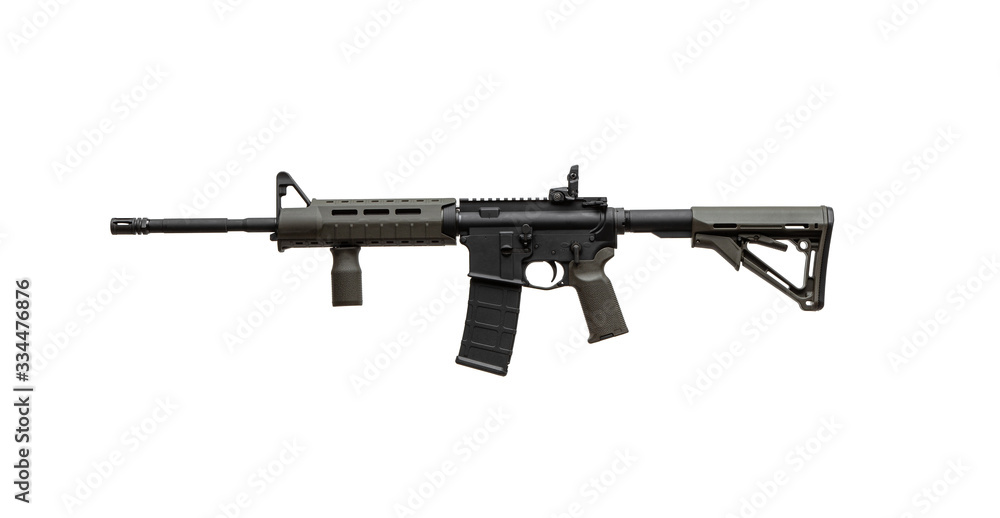 Modern automatic rifle isolated on white back. Weapons for police, special forces and the army. Automatic carbine with mechanical sights.