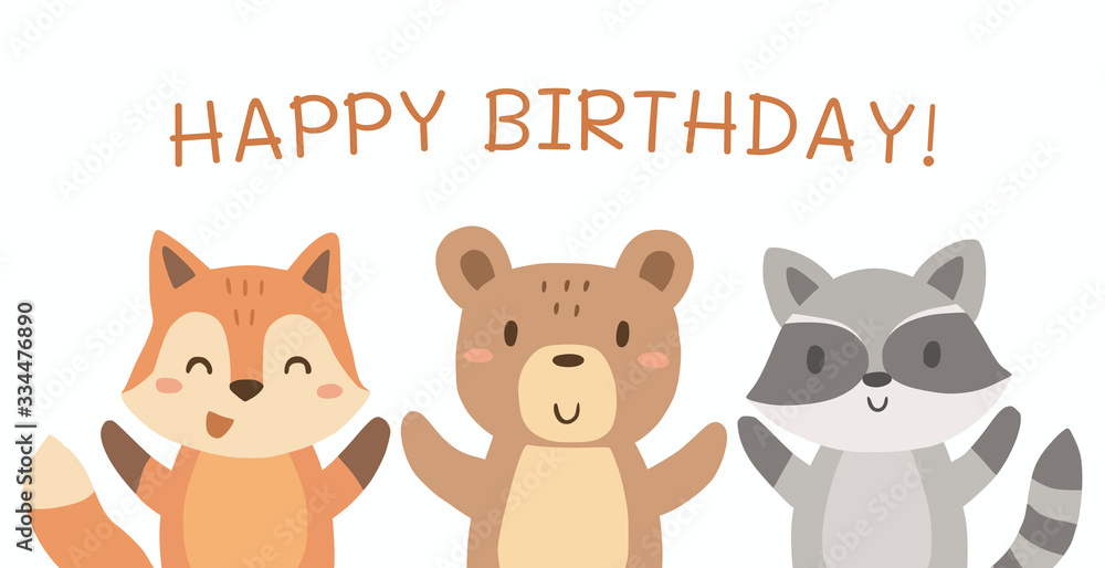 Happy birthday! Greeting card with cute animals. Vector illustration. Happy birthday! Greeting card with cute animals. Vector illustration.